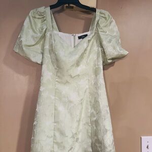 Lulu's Green Puff Sleeve Mini Dress for Weddings